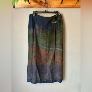 Ralph Lauren Scenic Print Maxi Skirt in Navy, Green & Brown